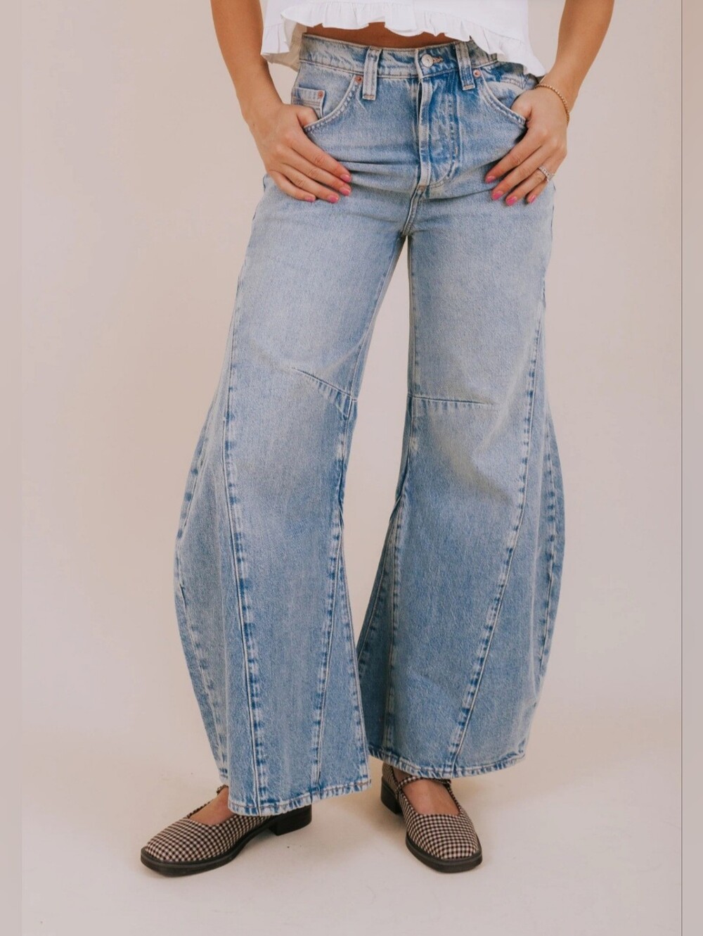 Free People Light Blue Wide Leg Flared Jeans
